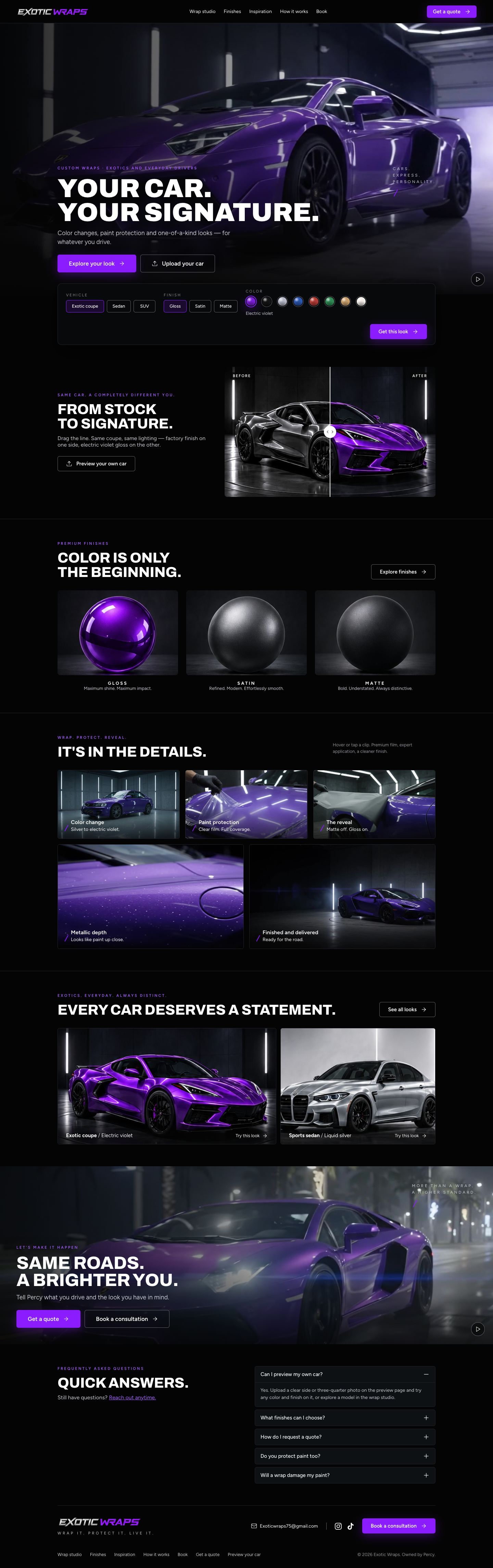 Full Exotic Wraps homepage, top to bottom
